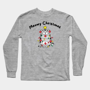 Meowy Christmas cat tangled in lights Long Sleeve T-Shirt